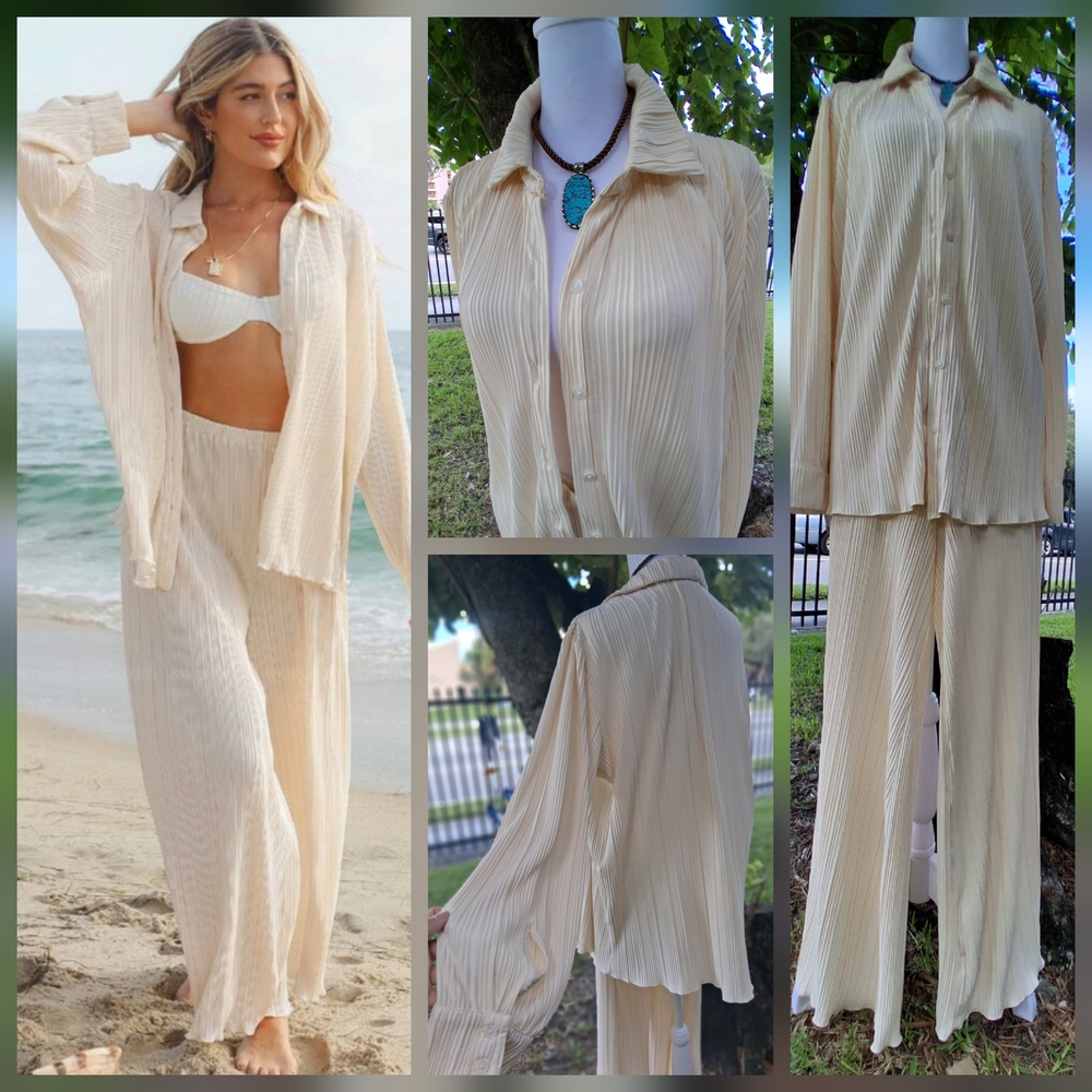 🔥NEW L *SPACE SET PANT & TOP Elegant Cream Size LARGE & FREE GIFT